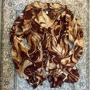 Brown and Cream Urban Outfitters Marble Print Sheer Top